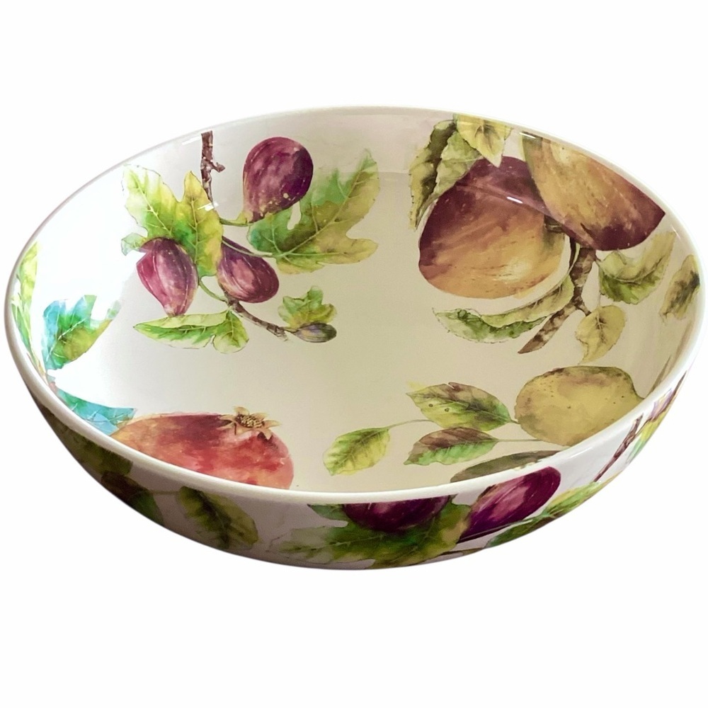 Pier 1 Fruit Motif Large White Serving Bowl Green, Yellow, Red, Purple Accents